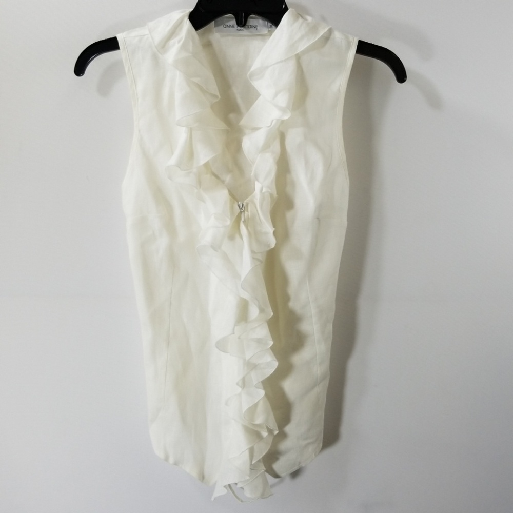Anne Fontaine Linen Zip Up Ruffled Tie Back Top 38